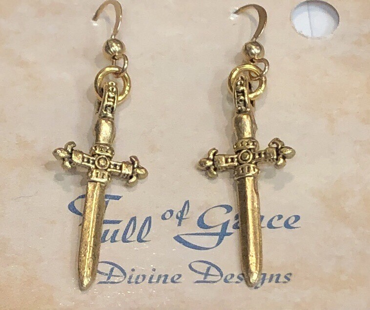 Sword/Cross Gold Earrings
