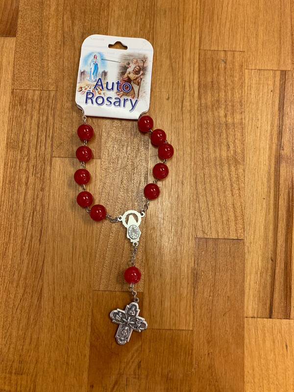 Our Lady Of Grace Auto Rosary Red