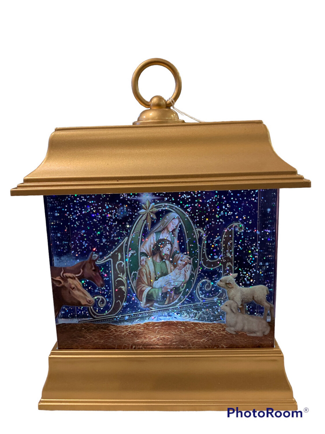 LED swirl Printed Joy &amp; Holy Family Lantern