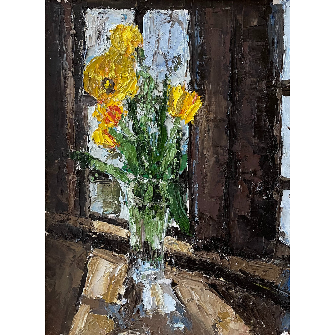 Yellow Tulips in Window by Matthew Cowles