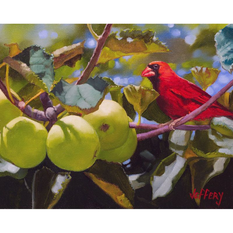​Cardinal in Green Apple Tree