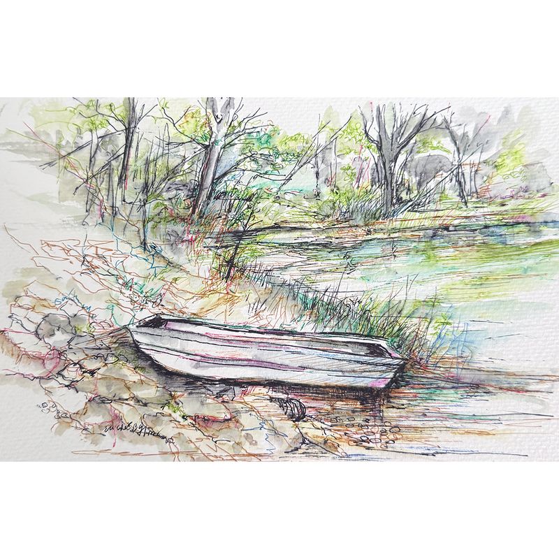 Boat on the Farm Pond by Erlene Flowers