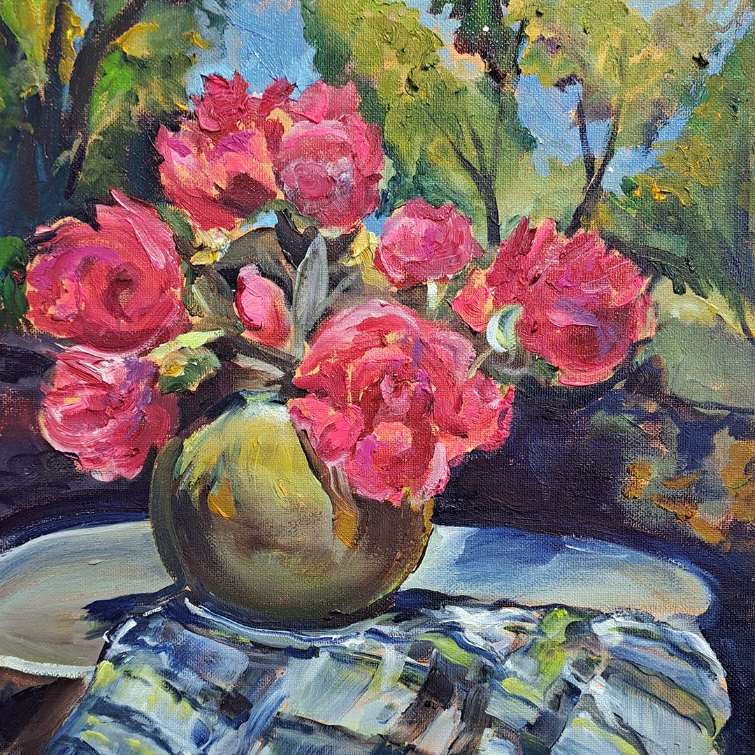 ​Peonies in Green Jar