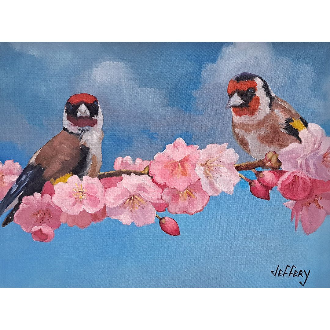 Goldfinches in a Cherry Tree