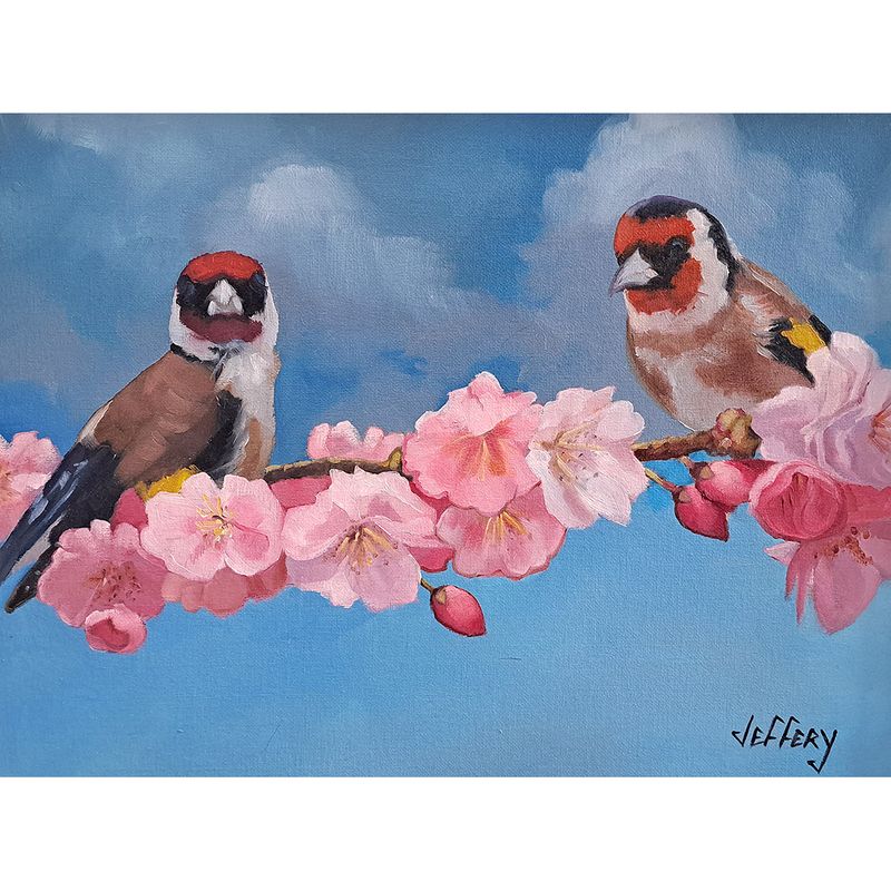 Goldfinches in a Cherry Tree
