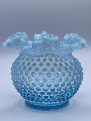 1940's FENTON BLUE OPALESCENT HOBNAIL SQUAT VASE