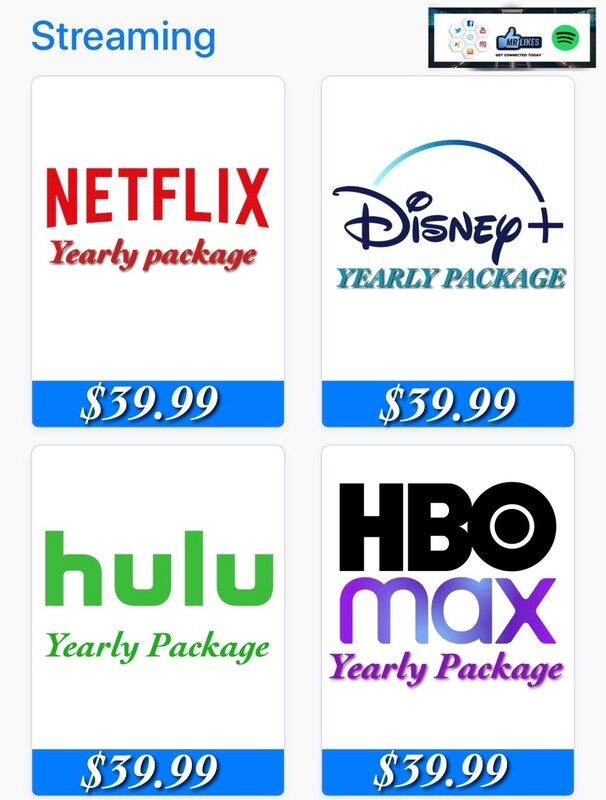 1 year of service of either Netflix Hbo Max Hulu or Disney +