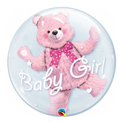24 Inch DOUBLE BUBBLE Baby Girl Pink Bear Balloon