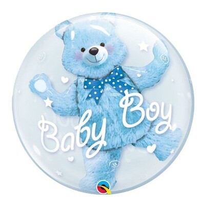 24 Inch DOUBLE BUBBLE Baby Boy Blue Bear Balloon