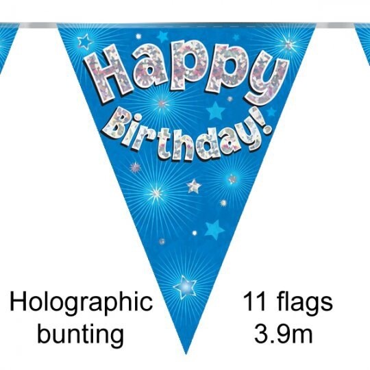 Happy Birthday Blue Holographic Bunting 3.9M