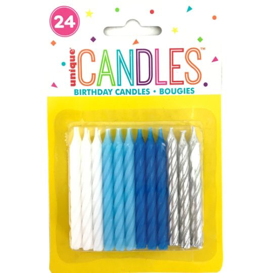 Candles - White Blue & Silver 24 Pack