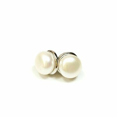 Large Pearl Silver Frame Studs