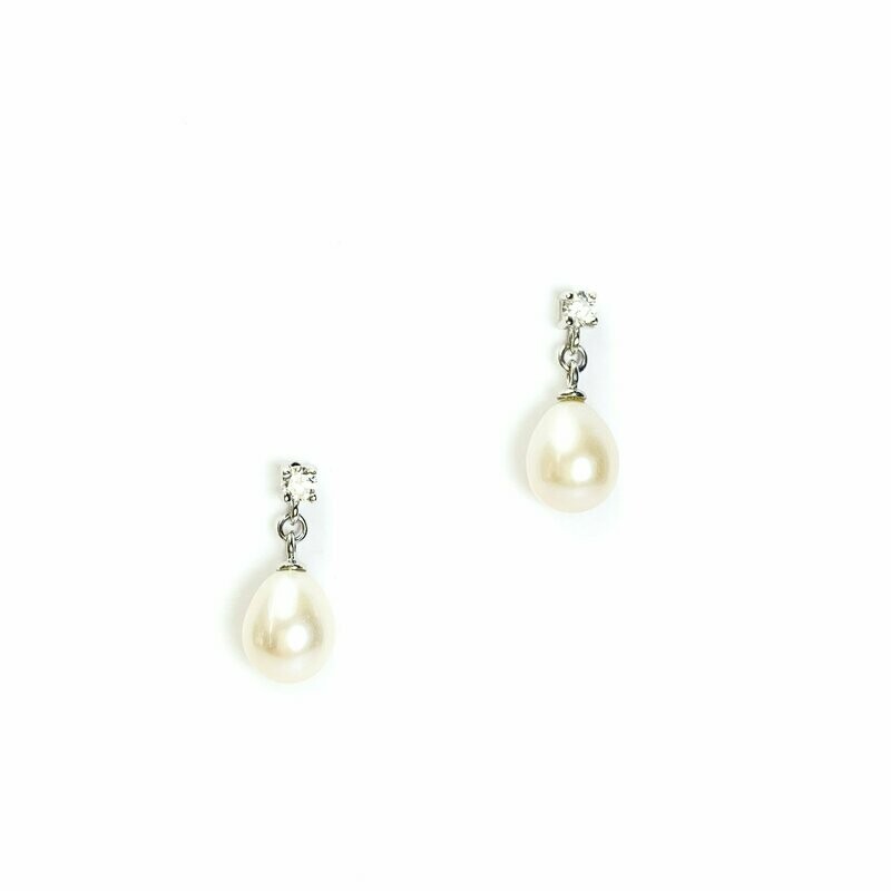 Classic Pearl Teardrop CZ Earrings