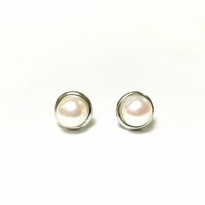Classic Silver Frame Pearl Studs