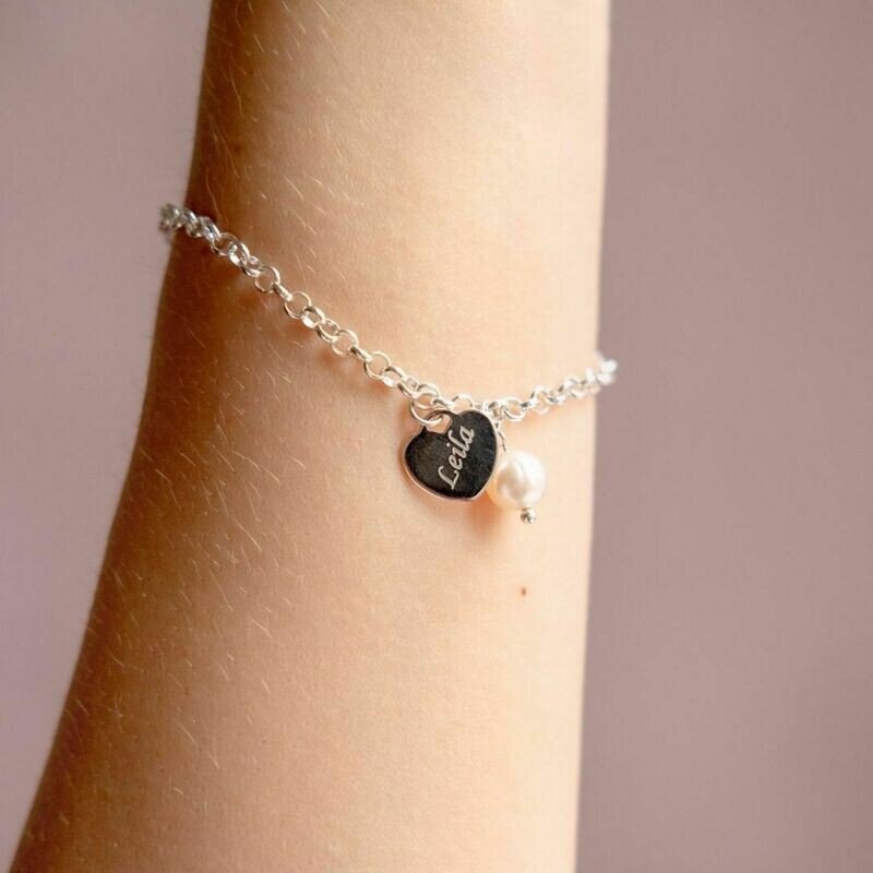 Pearl & Heart Silver Bracelet