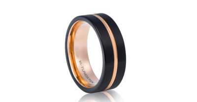 8mm Black Tungsten Ring with Rose Gold Line - 800