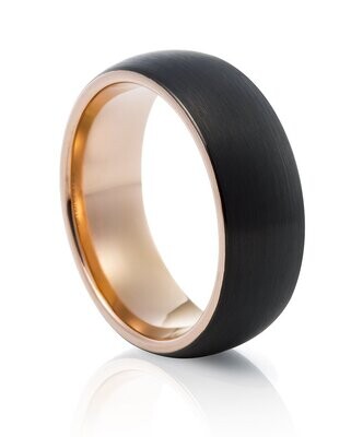 8mm Black Tungsten Ring with Rose Gold Inside - 650