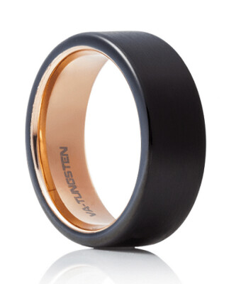 8mm Black Tungsten Ring with Square edges and Rose Gold Inlay - 600