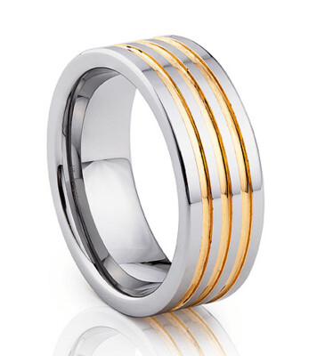 8mm Tungsten Ring with Gold Detail - 303