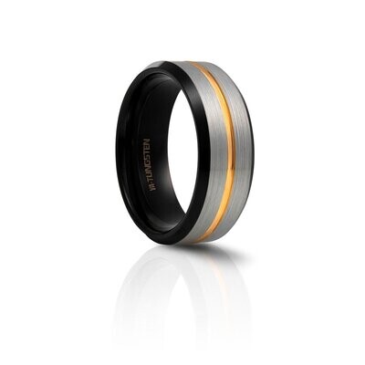 8mm Tungsten Ring with Gold Line - 950