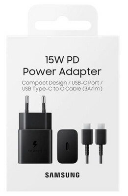 CHARGEUR COMPLET USB-C / USB-C Samsung 15W noir original