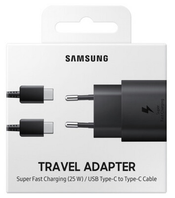 CHARGEUR COMPLET USB-C / USB-C Samsung 25W noir original