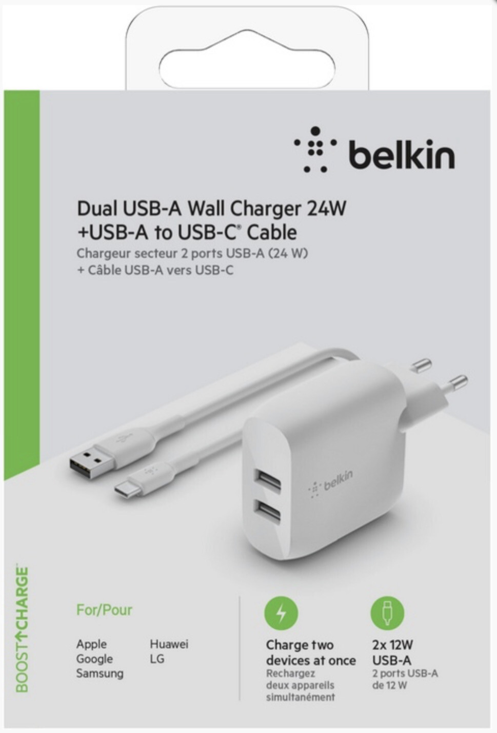 CHARGEUR COMPLET 2xUSB-A / USB-C Belkin 24W