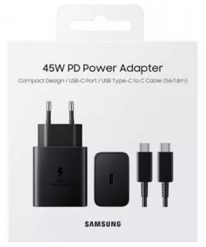 CHARGEUR COMPLET USB-C / USB-C Samsung 45W noir original