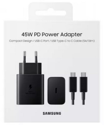 CHARGEUR COMPLET USB-C / USB-C Samsung 45W noir original
