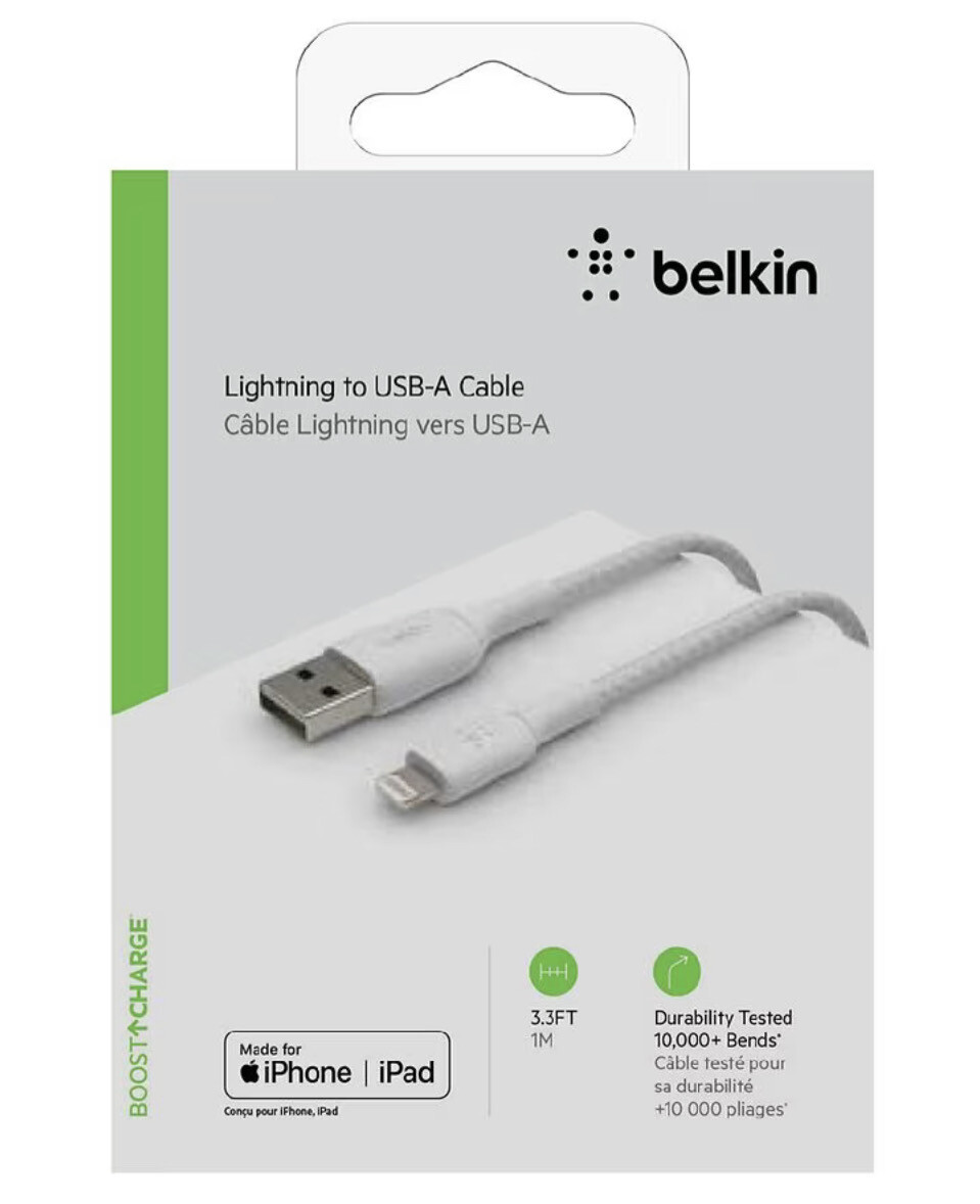 CÂBLE USB-A LIGHTNING Belkin 1 mètre blanc tréssé