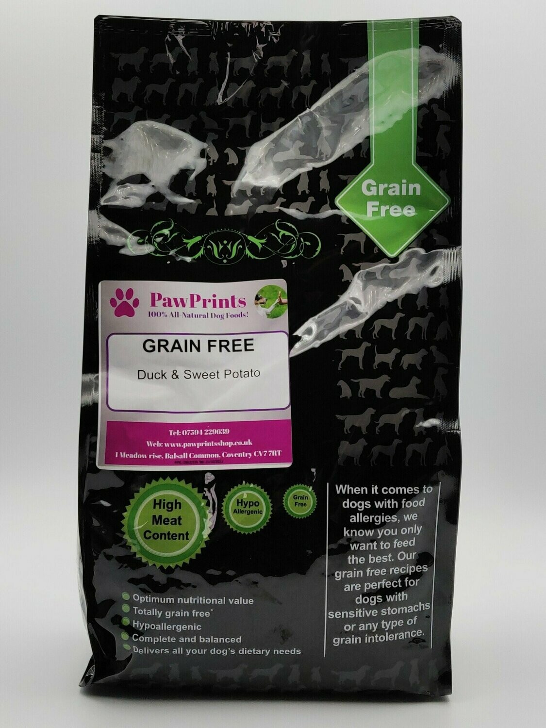 PawPrints Premium Grain Free Duck & Sweet Potato Dry Dog Food 12kg