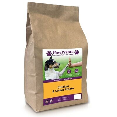 PawPrints Premium Grain Free Chicken & Sweet Potato Dry Dog Food - 2kg bag