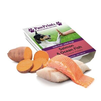 PawPrints Grain Free Salmon & Ocean Fish with Sweet Potato Wet Dog Food Tray - 395g