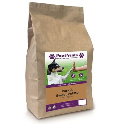PawPrints Premium Grain Free Pork and Sweet Potato with Apple Dry Dog Food - 2kg bag