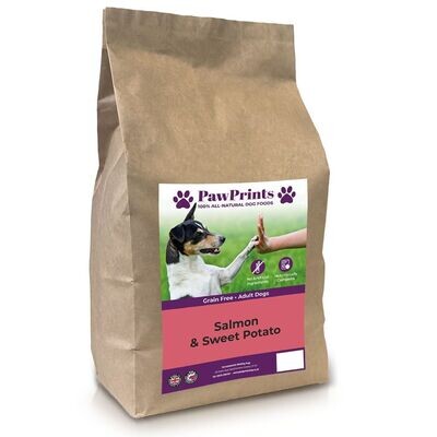 PawPrints Premium Grain Free Salmon & Sweet Potato Dry Dog Food - 2kg bag
