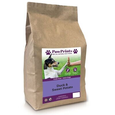 PawPrints Premium Grain Free Duck & Sweet Potato Dry Dog Food - 2kg bag
