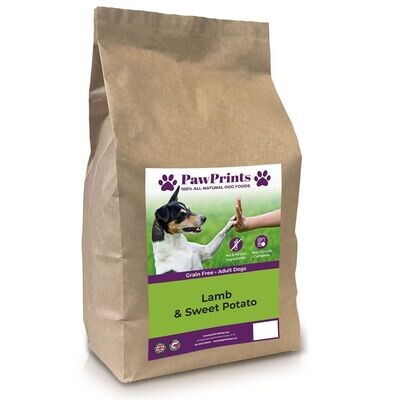 PawPrints Premium Grain Free Lamb & Sweet Potato Dry Dog Food - 2kg bag