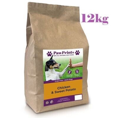 PawPrints Premium Grain Free Chicken & Sweet Potato Dry Dog Food - 12kg bag - Special Order Item