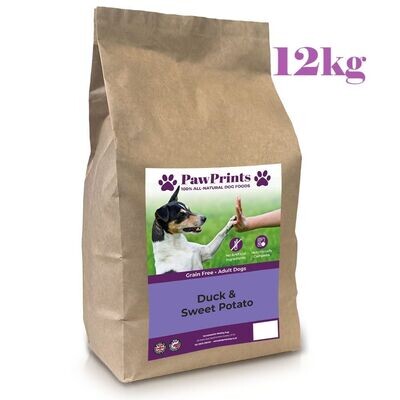 PawPrints Premium Grain Free Duck & Sweet Potato Dry Dog Food - 12kg bag - Special Order Item