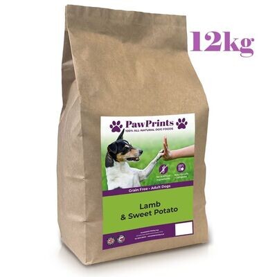 PawPrints Premium Grain Free Lamb & Sweet Potato Dry Dog Food - 12kg bag - Special Order Item