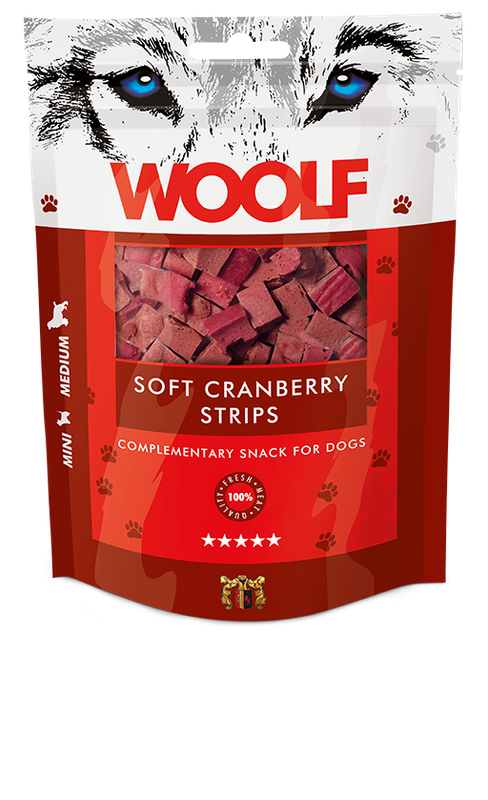 Woolf Soft Cranberry Strips 100g Woolf Soft Cranberry Strips 100g