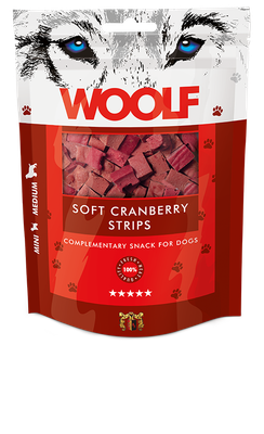 Woolf Soft Cranberry Strips 100g Woolf Soft Cranberry Strips 100g