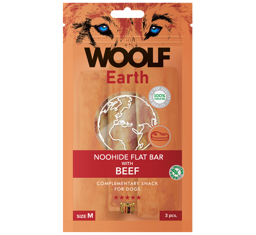 Woolf Earth NOOHIDE Flat Bar with Beef - 3 x 14cm Chews