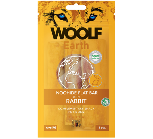 Woolf Earth NOOHIDE Flat Bar with Rabbit - 3 x 14cm Chews