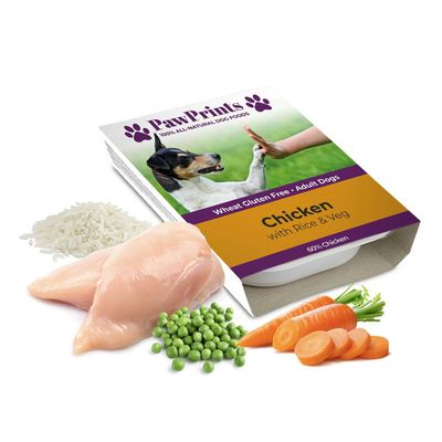 PawPrints Wheat Gluten Free Chicken, Rice & Vegetable Wet Dog Food Tray - 395g