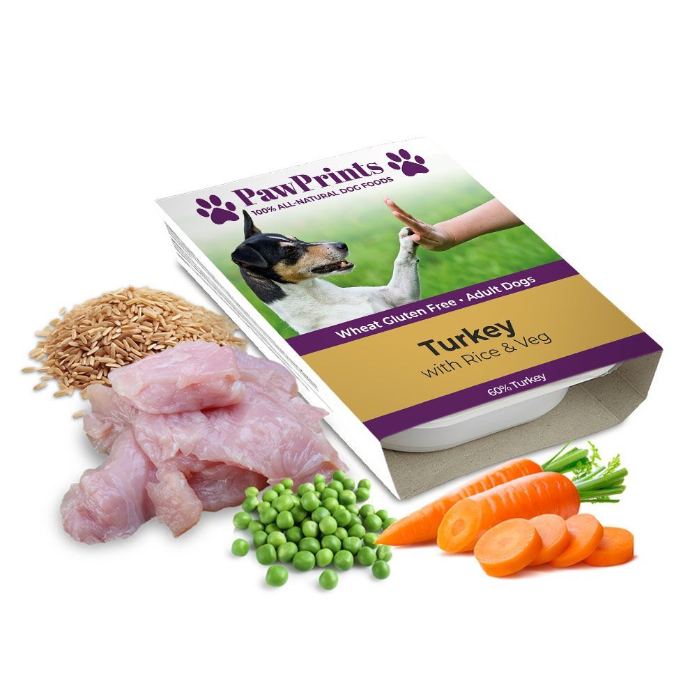 PawPrints Wheat Gluten Free Turkey, Rice & Vegetable Wet Dog Food Tray - 395g