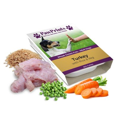 PawPrints Wheat Gluten Free Turkey, Rice & Vegetable Wet Dog Food Tray - 395g