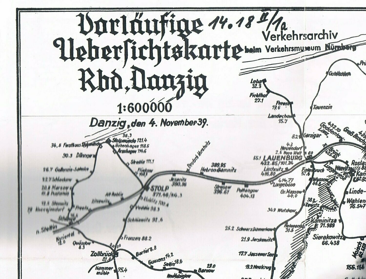 Übersichtskarte Reichsbahndirektion Danzig / Posen