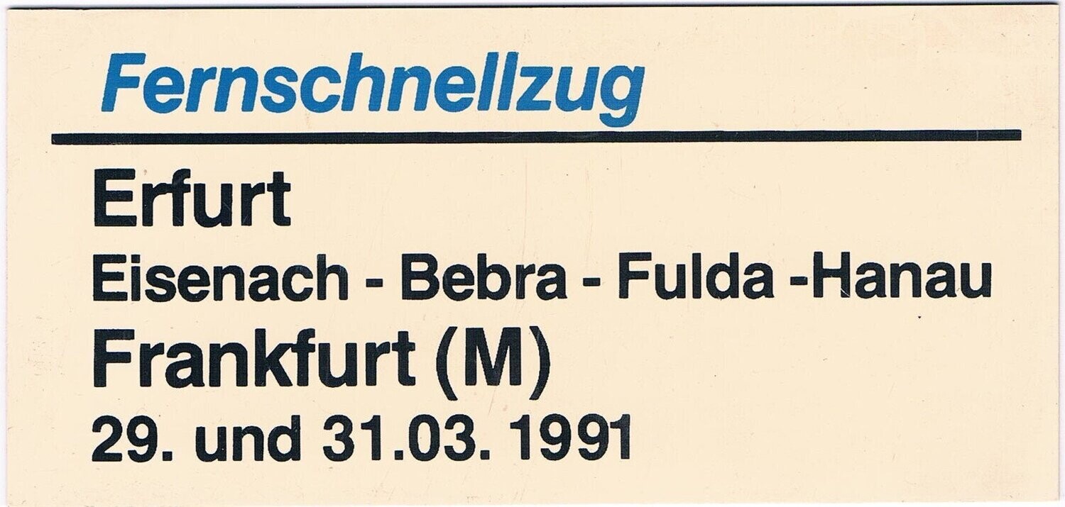 Miniatur-Zuglaufschild Fernschnellzug Erfurt - Frankfurt (M)