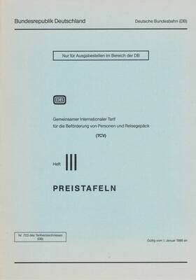 Preistafeln Gemeinsamer Internationaler Tarif Heft III, ab 01.01.1986